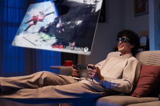 lenovo legion go glasses being used to play star wars squadrons on xbox game pass