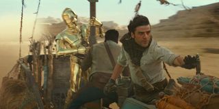 John Boyega, Anthony Daniels, and Oscar Isaac in Star Wars: The Rise of Skywalker