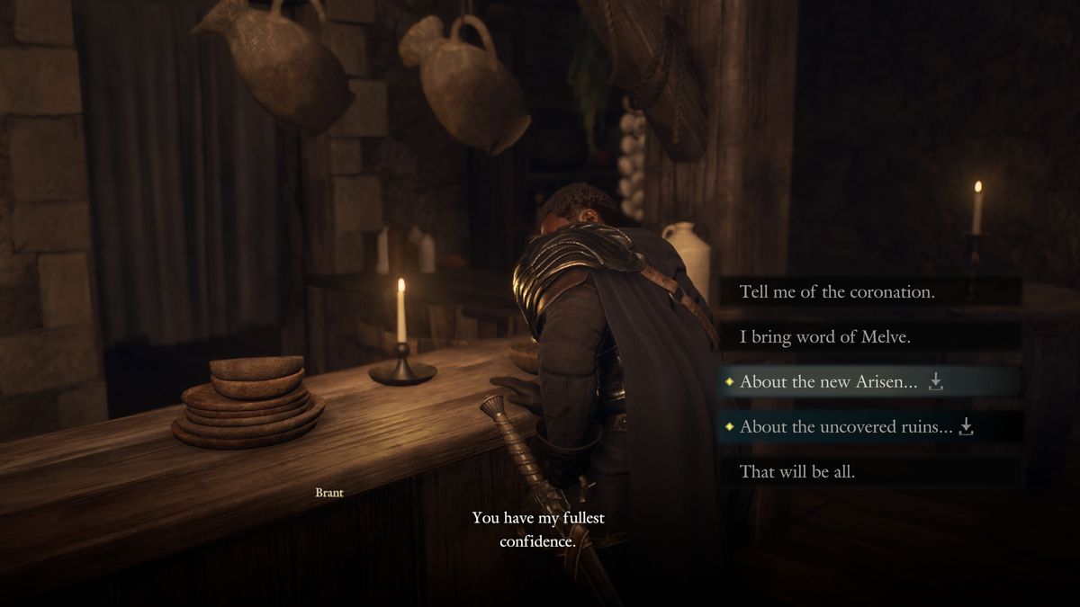 Brant in Dragon's Dogma 2 with DLC dialogue options