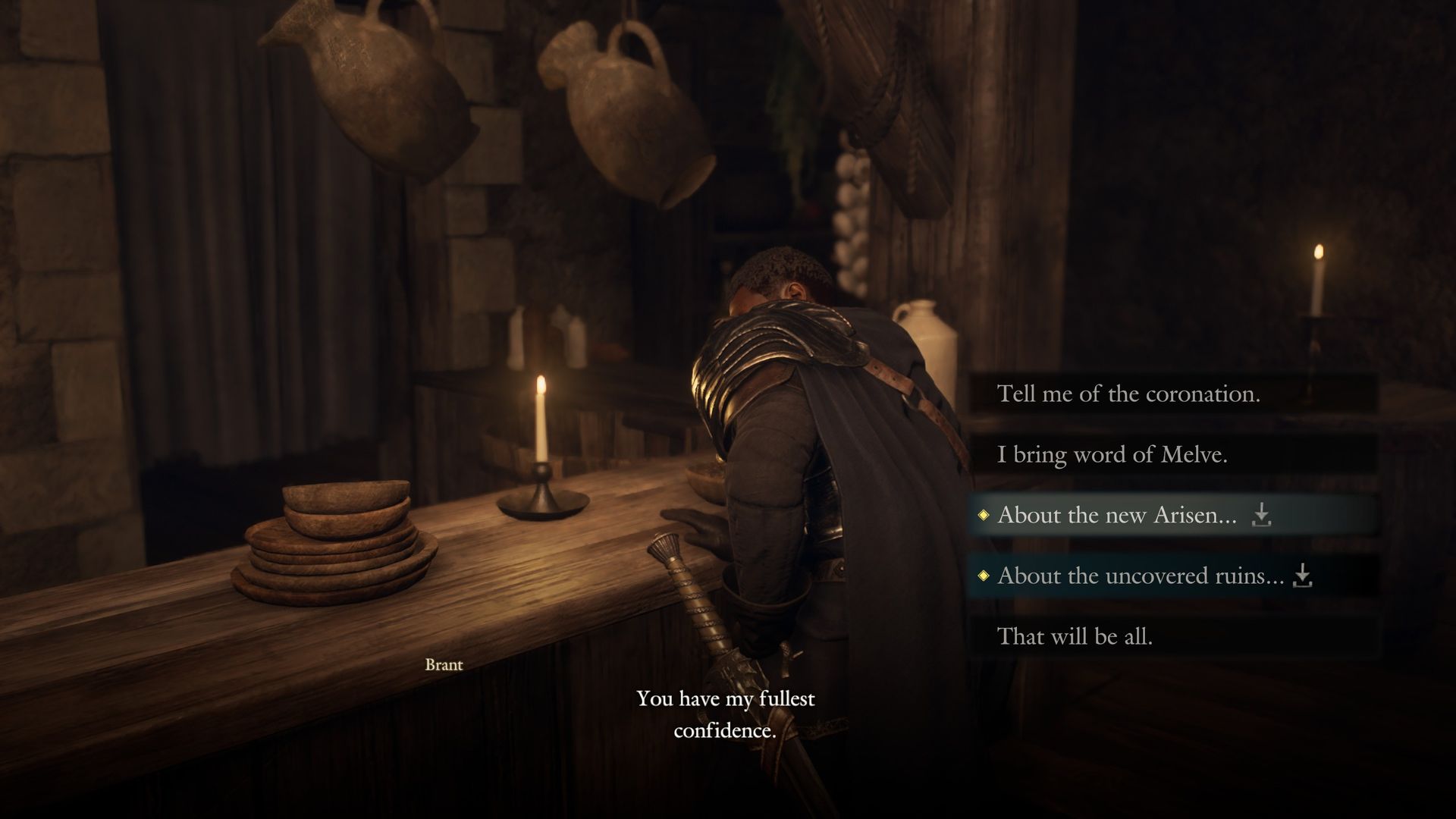Brant in Dragon's Dogma 2 with DLC dialogue options