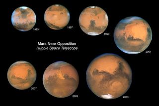 The light travel time from Mars to Earth changes as the distance to Mars changes.