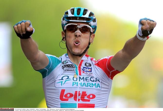 Philippe Gilbert salutes to victory during the 2011 Amstel Gold
