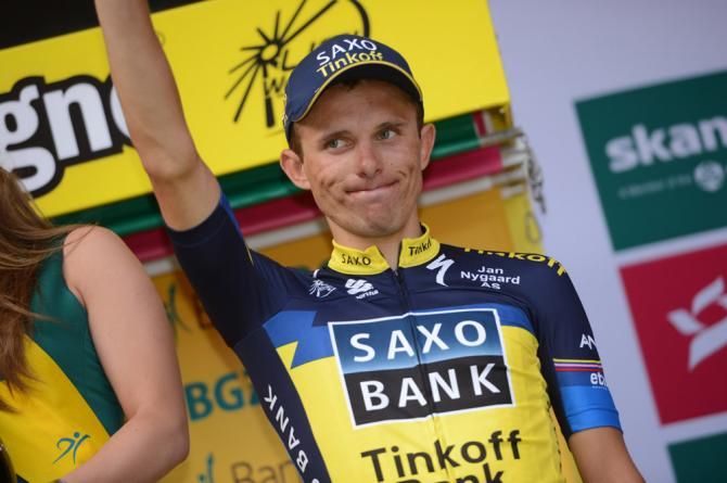 Rafal Majka (Saxo-Tinkoff) on the podium after finishing third in stage 1 at the Tour of Poland