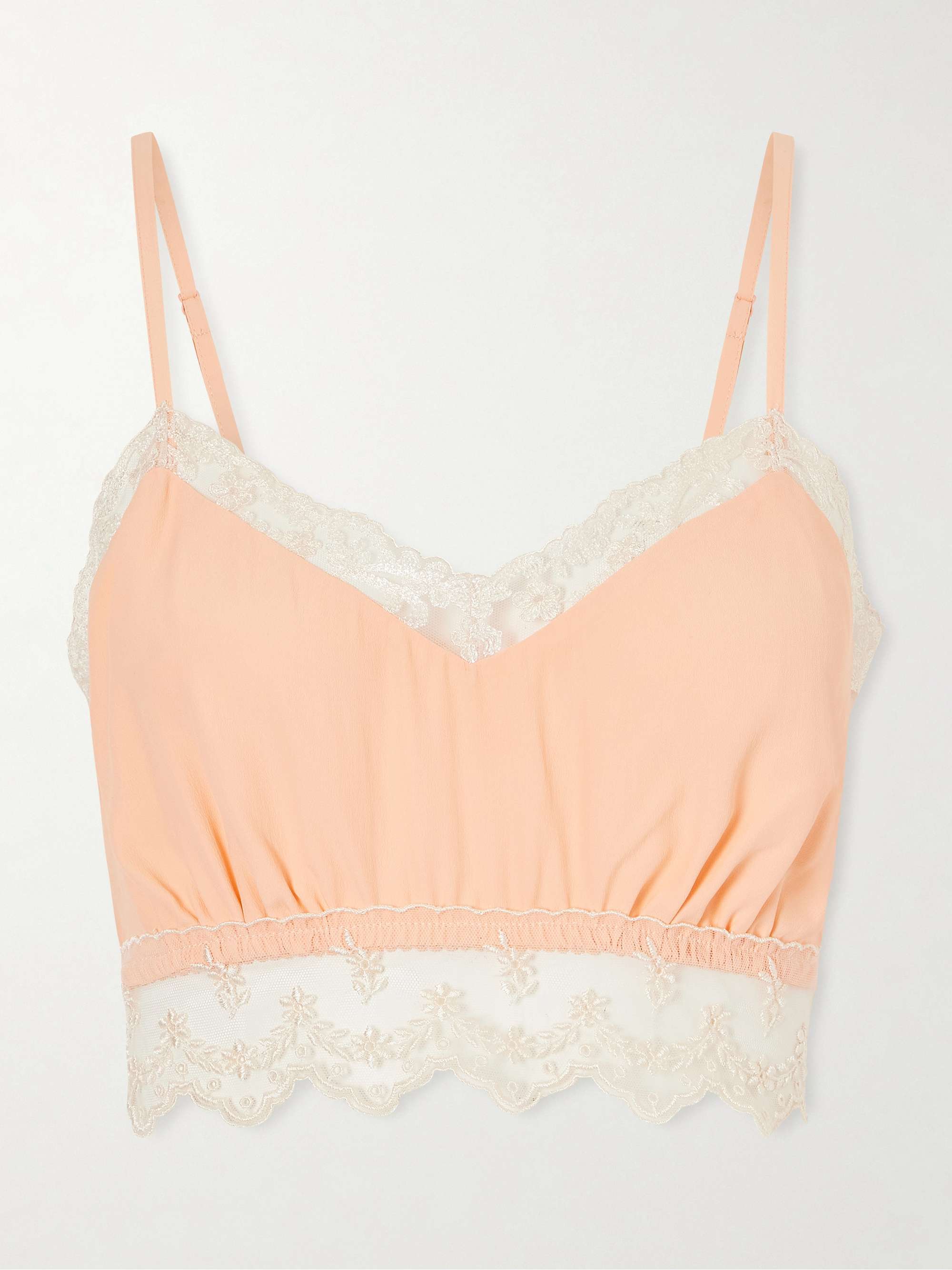 Lace-Trimmed Crepe De Chine Bralette