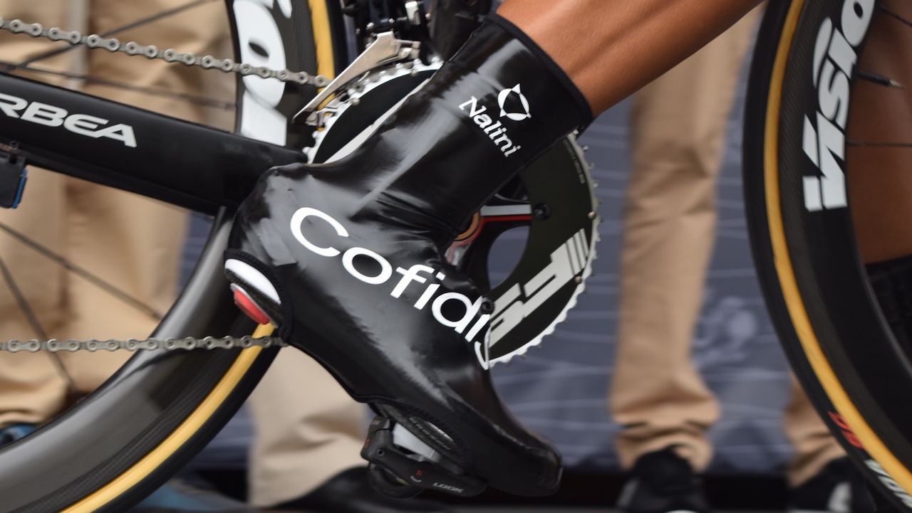 Many riders wore overshoes for the wet opening stages of the Tour de France