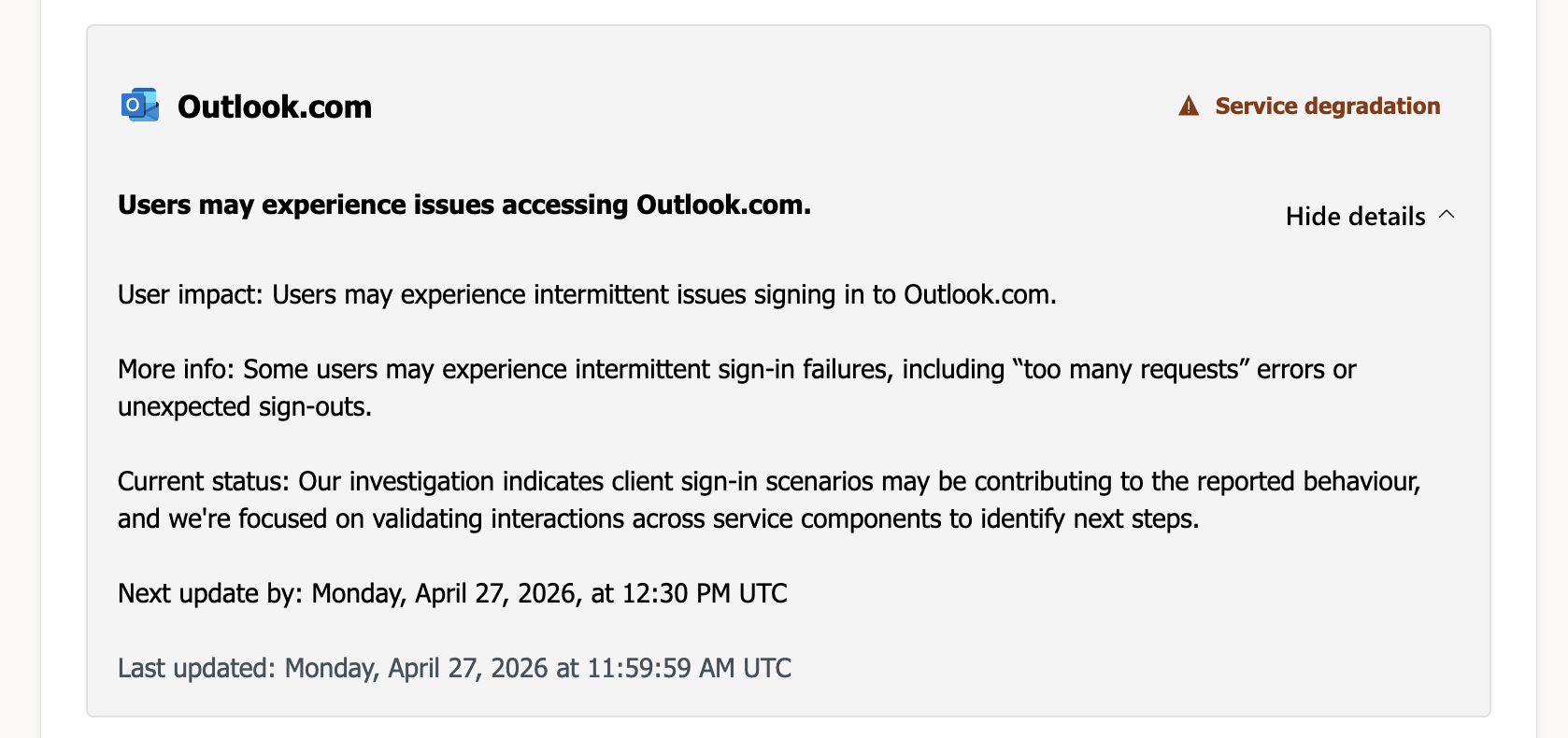 Outlook status