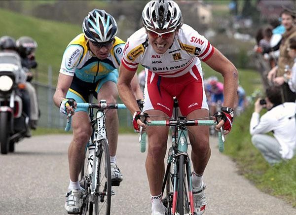 The move that started it when Astana's Ivanov (l) went and Barloworld's Pfannberger caught up; but the others are already closing in.
