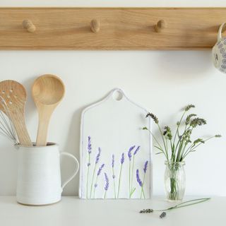 decorative clay board with painted lavender impressions