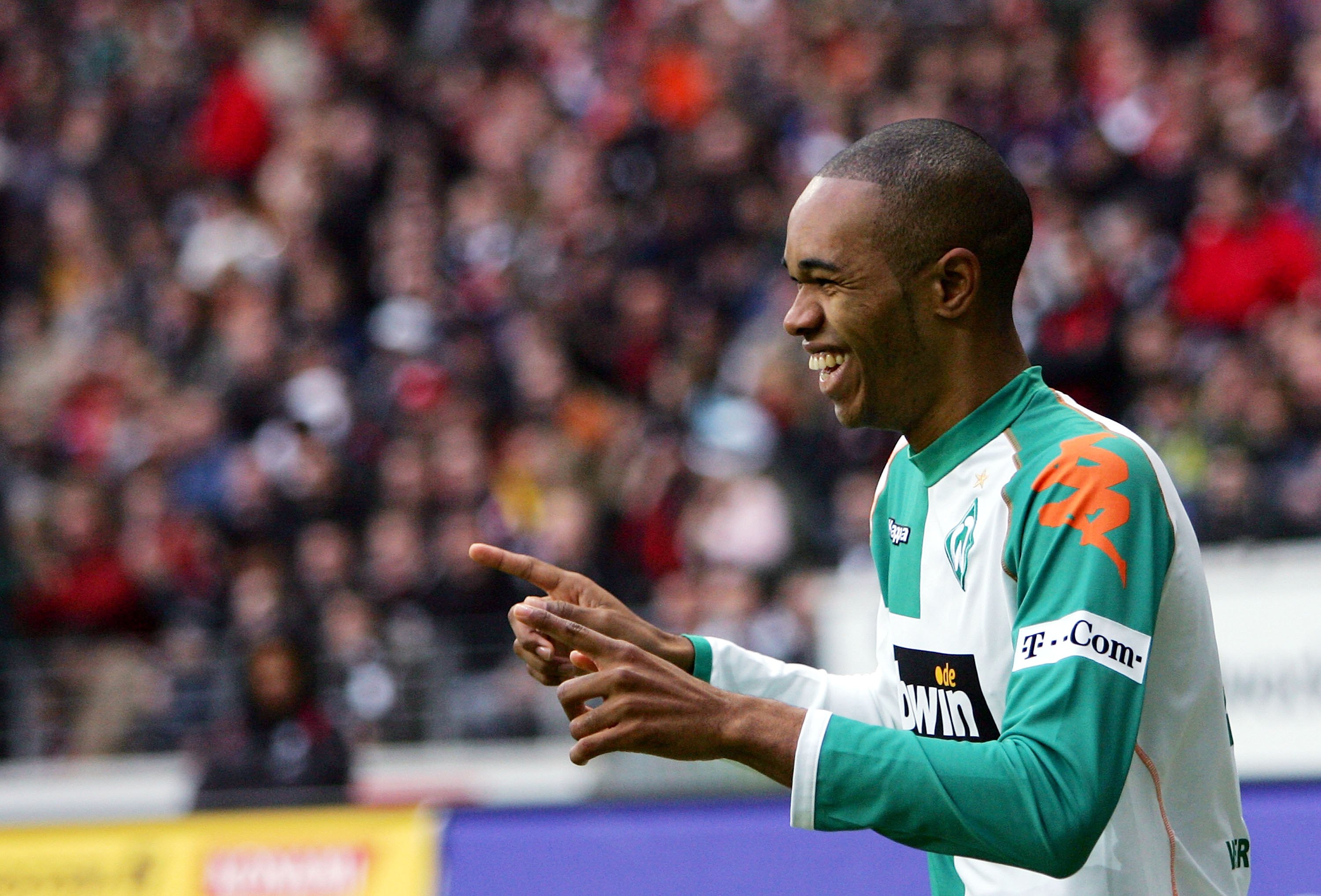 Naldo celebrates after scoring for Werder Bremen against Eintracht Frankfurt in December 2006.