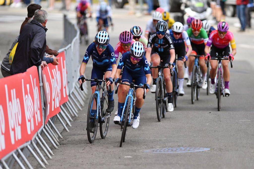 HUY BELGIUM APRIL 20 Annemiek Van Vleuten of Netherlands and Movistar Team competes during the 25th La Flche Wallonne 2022 Womens Elite a 1334km one day race from Huy to Mur de Huy FlecheWallonne FWwomen on April 20 2022 in Huy Belgium Photo by Luc ClaessenGetty Images