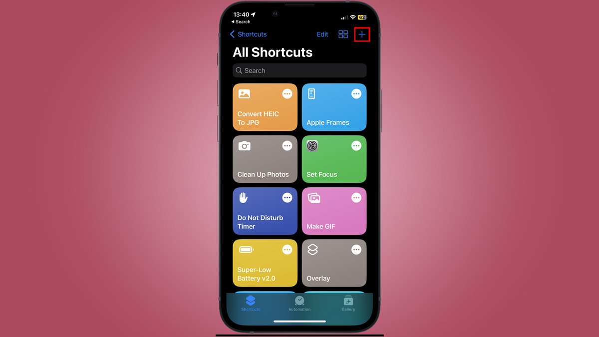 Image showing how you Open shortcuts and add a new shortcut