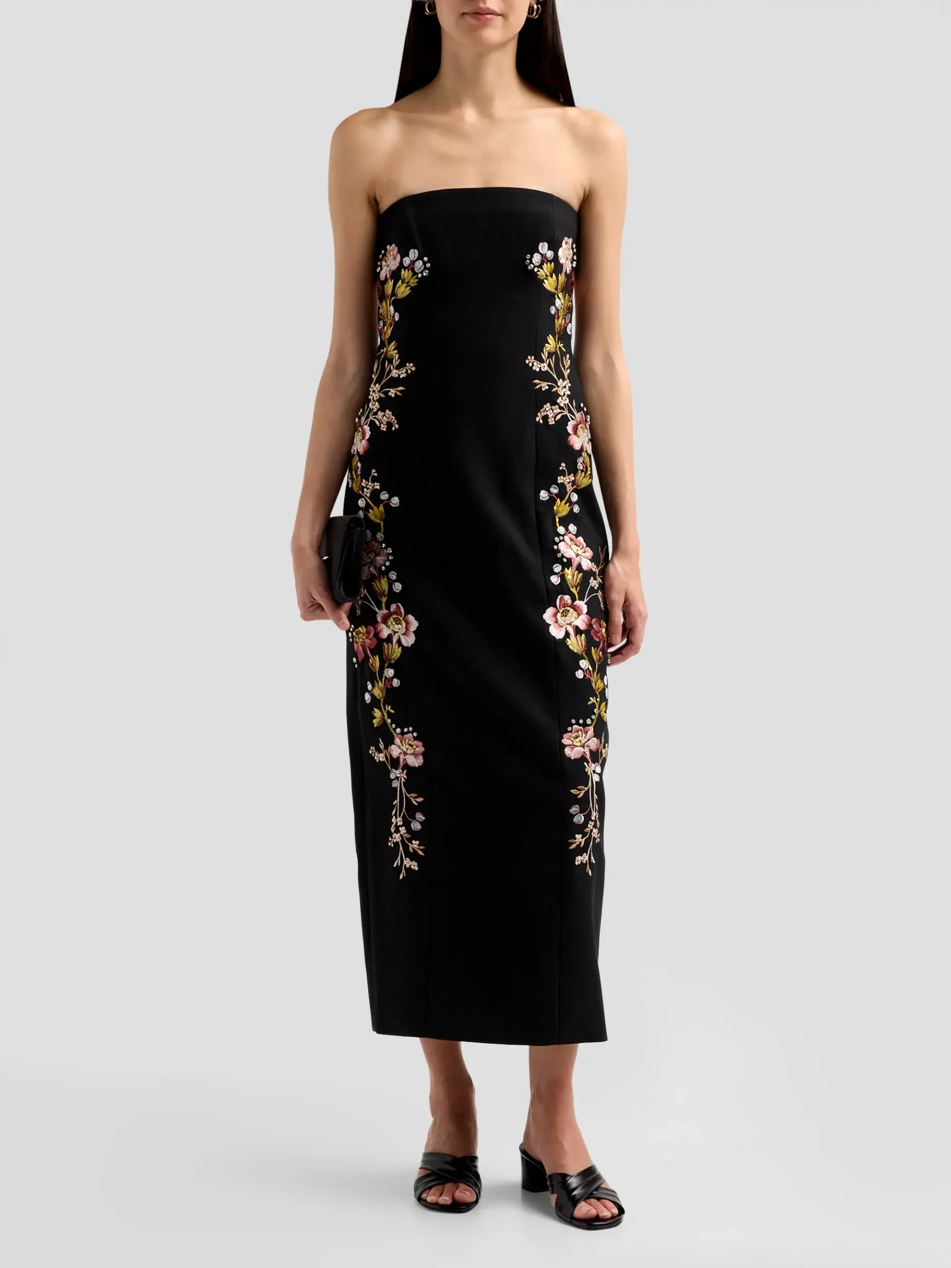 Niles Loveletter Floral Embroidered Strapless Midi Dress