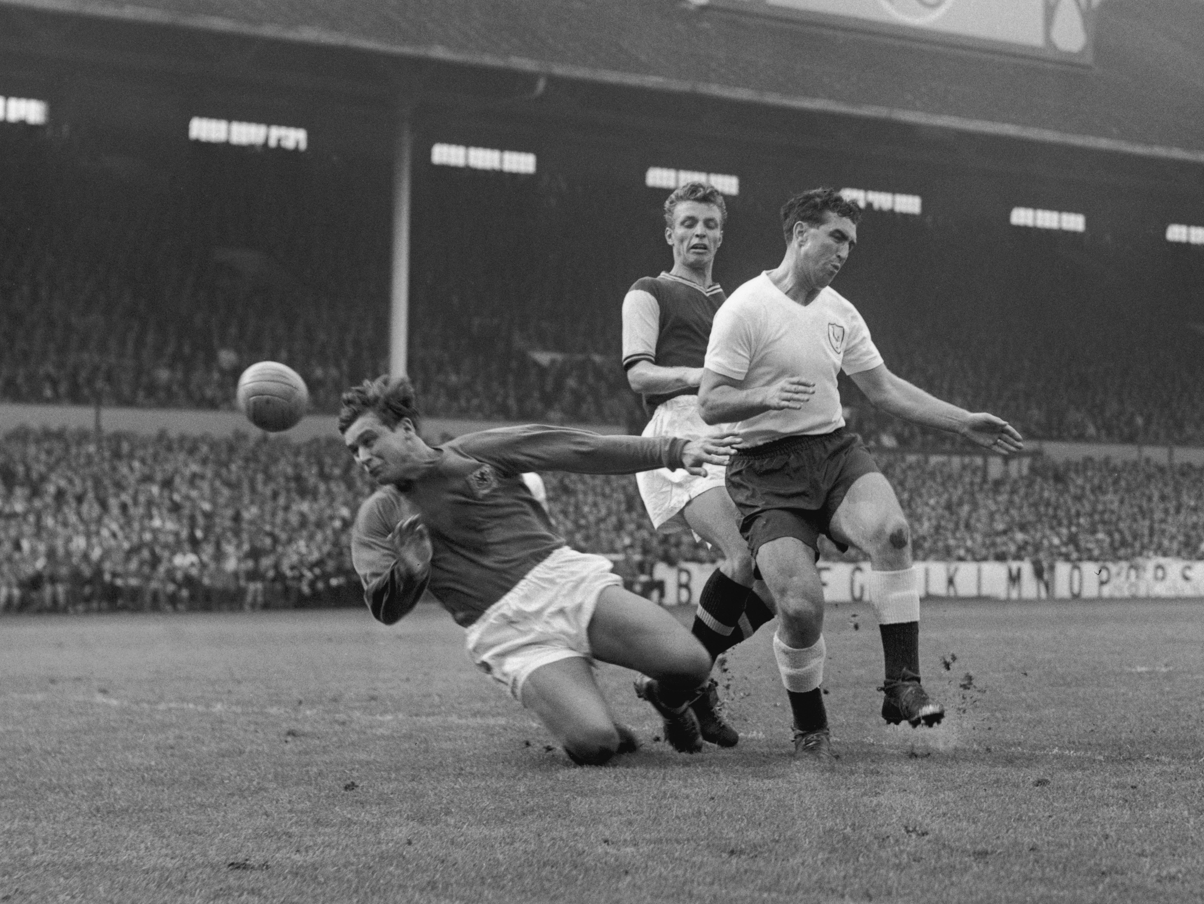 Tottenham's Bobby Smith during a clash against Aston Villa in 1960.