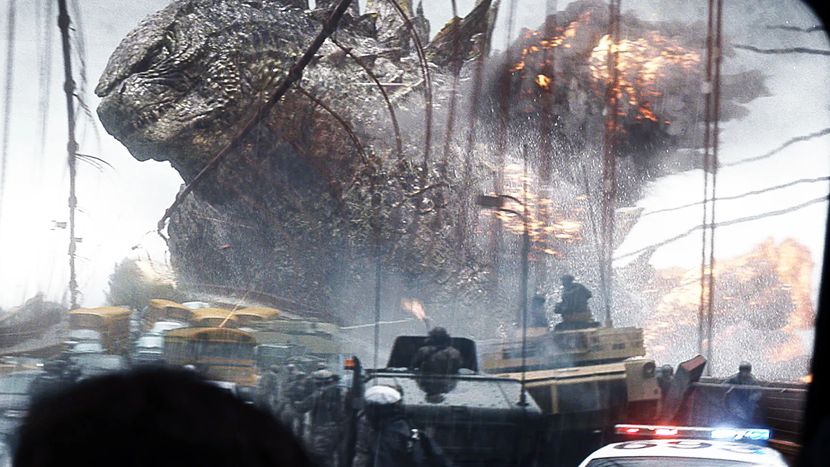 Godzilla attacks the Golden Gate Bridge in the 2014 Godzilla