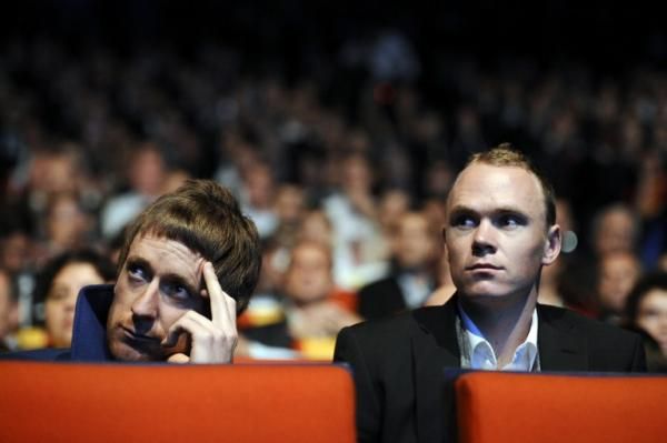 Bradley Wiggins and Christopher Froome watch the 2013 Tour de France presentation