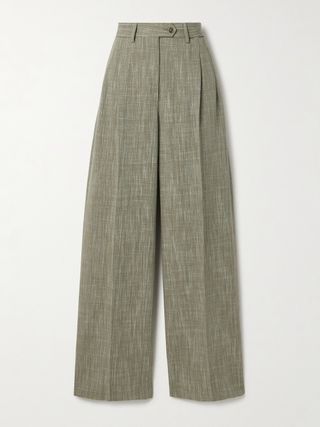 Pleated Checked Woven Wide-Leg Pants