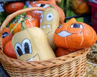pumpkins painted with happy faces