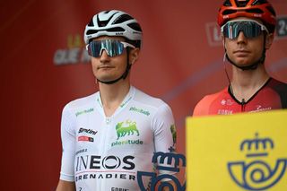 LUGO SPAIN AUGUST 30 Carlos Rodriguez Cano of Spain and Team INEOS Grenadiers White Best Young Rider Jersey prior to the La Vuelta 79th Tour of Spain 2024 Stage 13 a 176km stage from Lugo to Puerto de Ancares 1659m UCIWT on August 30 2024 in Lugo Spain Photo by Dario BelingheriGetty Images