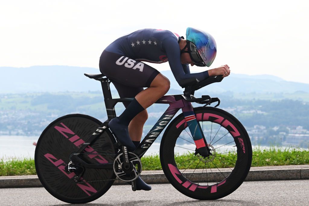 ZURICH SWITZERLAND SEPTEMBER 22 Chloe Dygert of Team The United States sprints during the 97th UCI Cycling World Championships Zurich 2024 Womens Elite Individual Time Trial a 299km one day race from Gossau to Zrich on September 22 2024 in Zurich Switzerland Photo by Dario BelingheriGetty Images