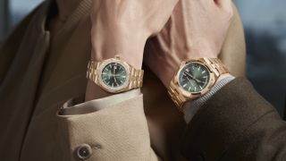 The Vacheron Constantin Overseas range with a green dial and a pink gold case, as unveiled at Watches and Wonders 2024
