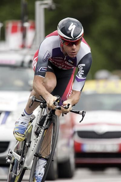 Cadel Evans (Silence-Lotto) in action during the Annecy time trial.