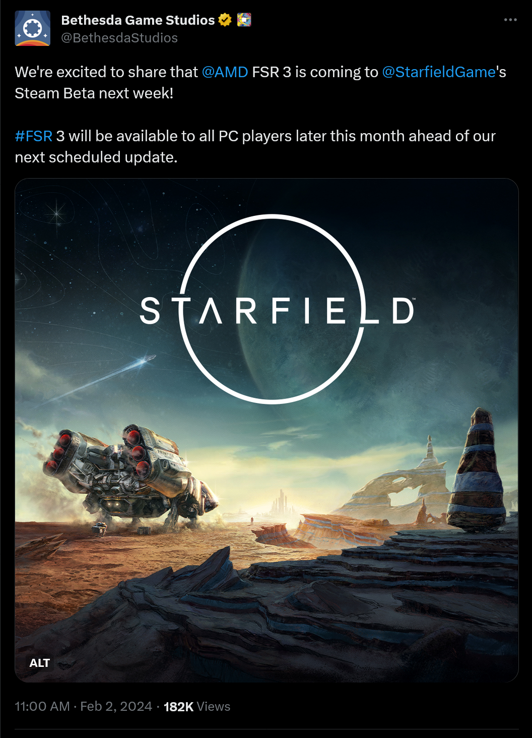 We're excited to share that @AMD FSR 3 is coming to @StarfieldGame 's Steam Beta next week! #FSR 3 will be available to all PC players later this month ahead of our next scheduled update.