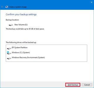 Windows 10 start backup button
