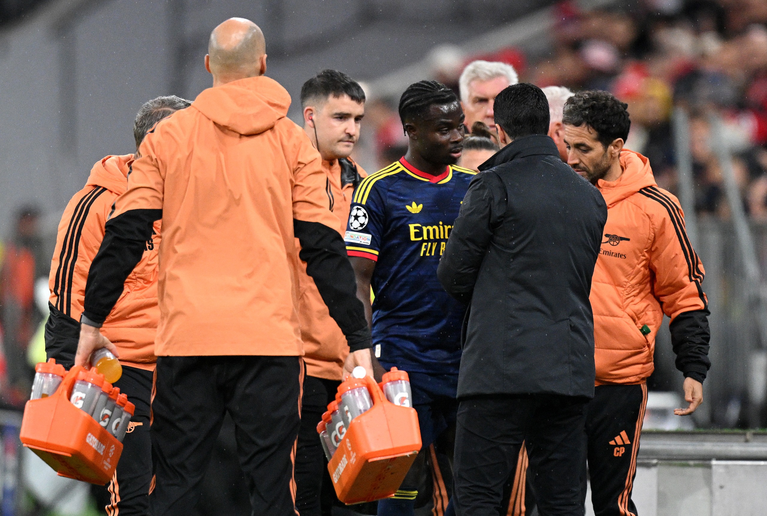 Bukayo Saka of Arsenal reacts as he comes off the pitch due