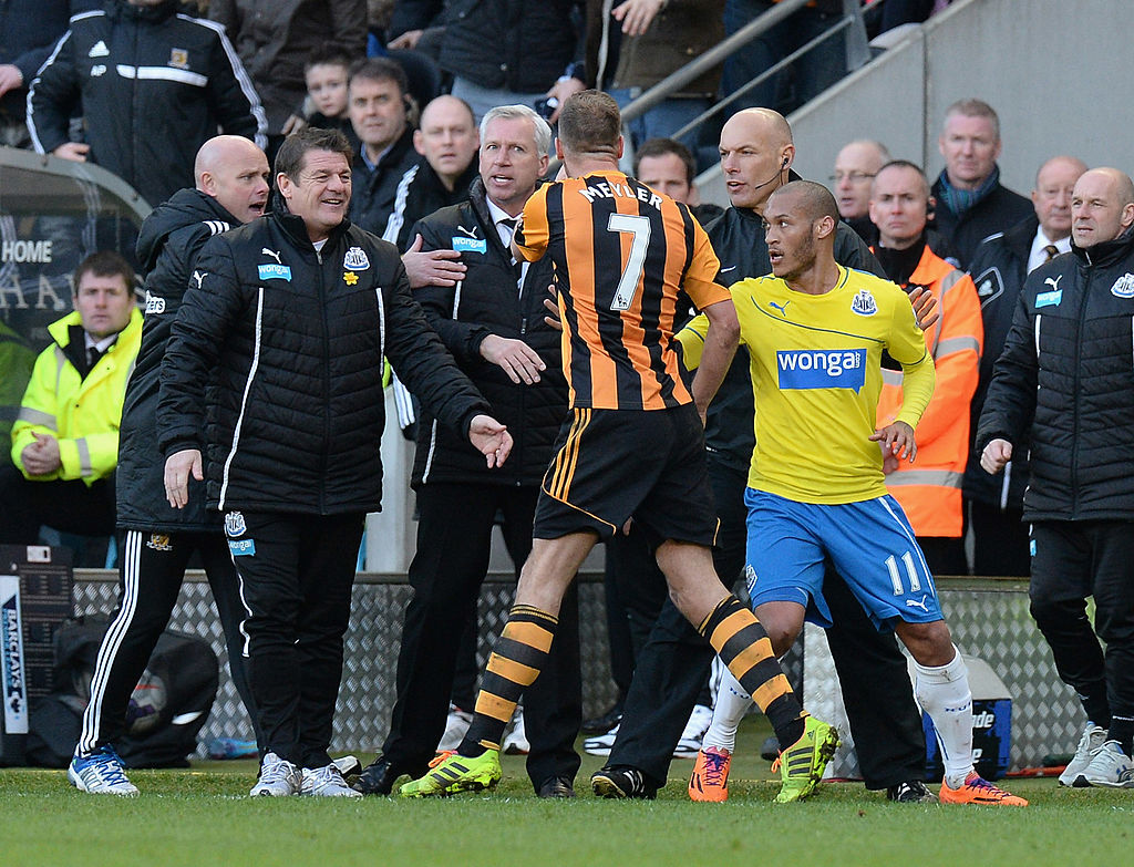 Newcastle boss Alan Pardew clashed with Hull's David Meyler in 2014