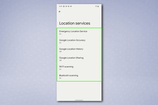 The Android location services menu