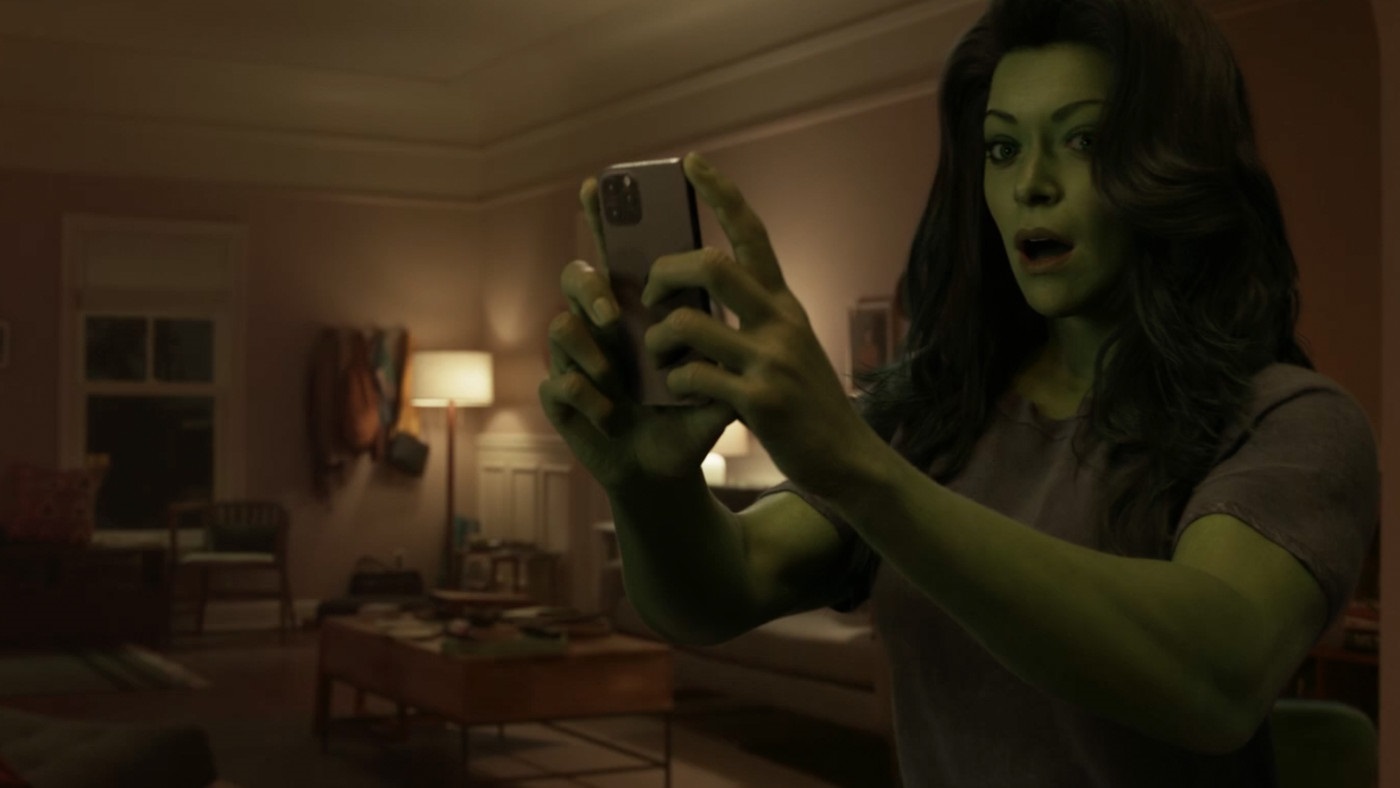 She Hulk looking at her phone