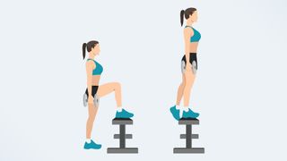 an image of a woman doing weighted step ups