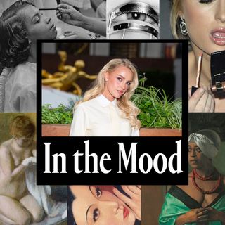 morgan riddle blonde hair blue eyes in a white top on in the mood background