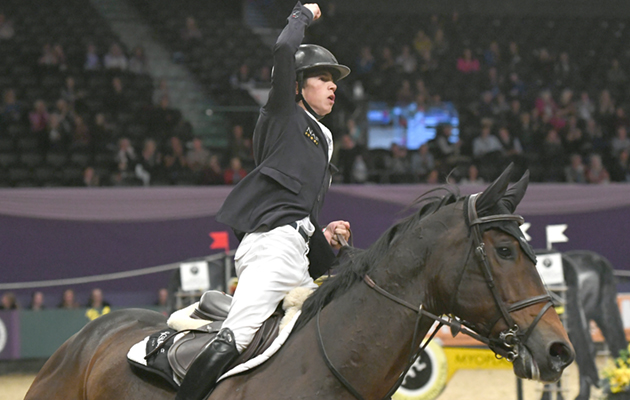 Oliver Tuff riding DARINO B for owner Justin Tuff, winner of the Equitop Myoplast Senior Foxhunter Championships at the Horse of The Year Show 2018 at the NEC near Birmingham in the UK between 2nd- 7th October 2018