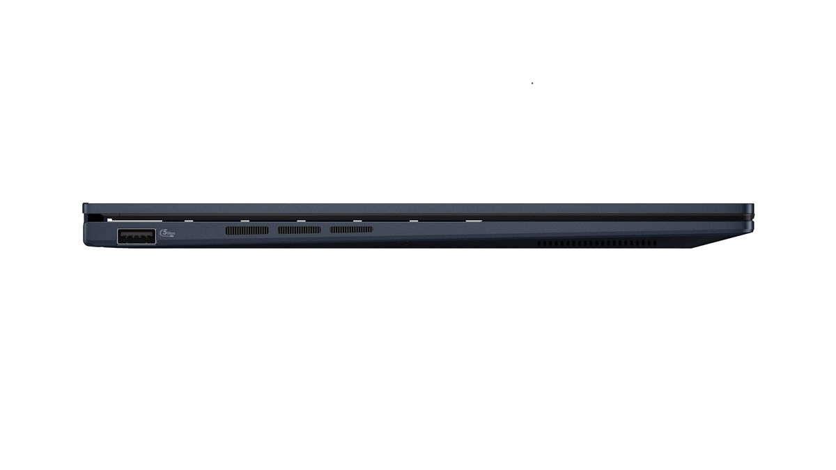 blue laptop side view