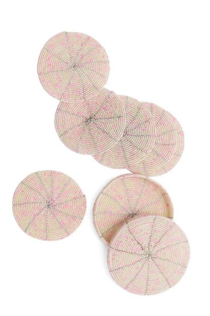 Kazi Beaded Soft Pink + Pearl Coasters