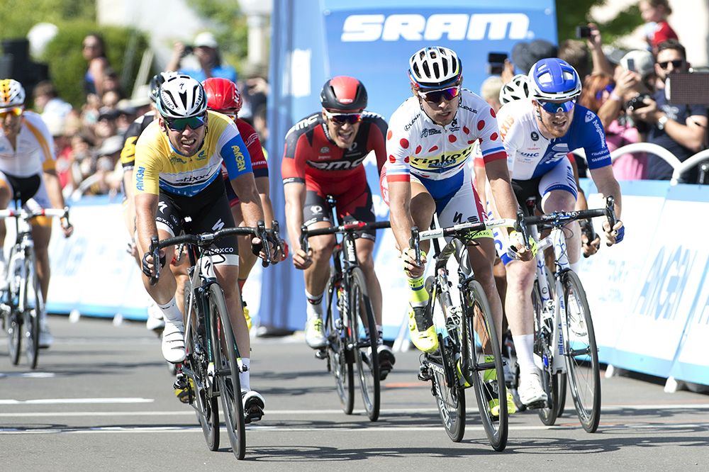 The sprinters cross the line for stage 2 in Lodi