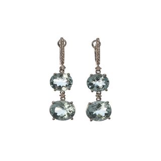 Aquamarine & Diamond 14k White Gold Double Drop Earrings