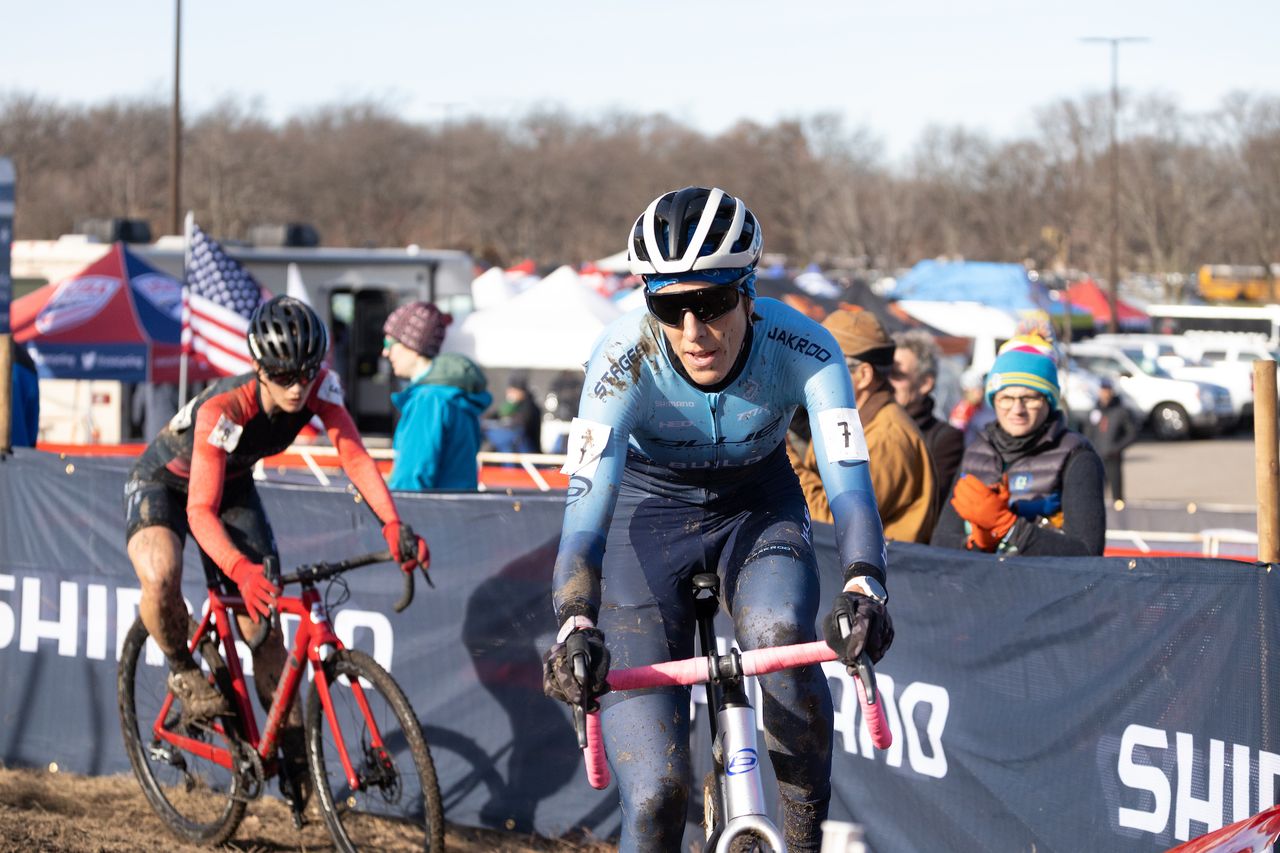 Sunny Gilbert and Hannah Arensman heading to Mt ABUS on the final lap