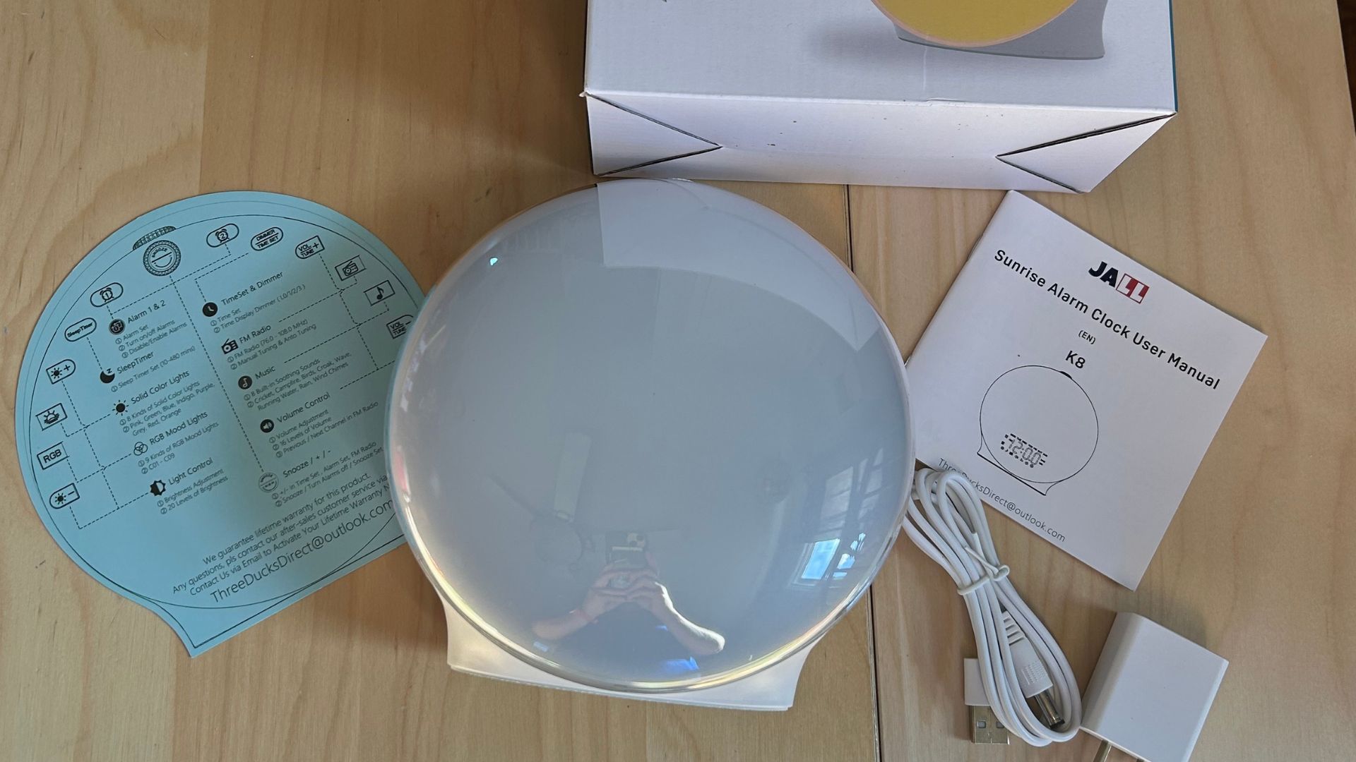 JALL Wake-Up Light Sunrise Alarm Clock unboxing shot.