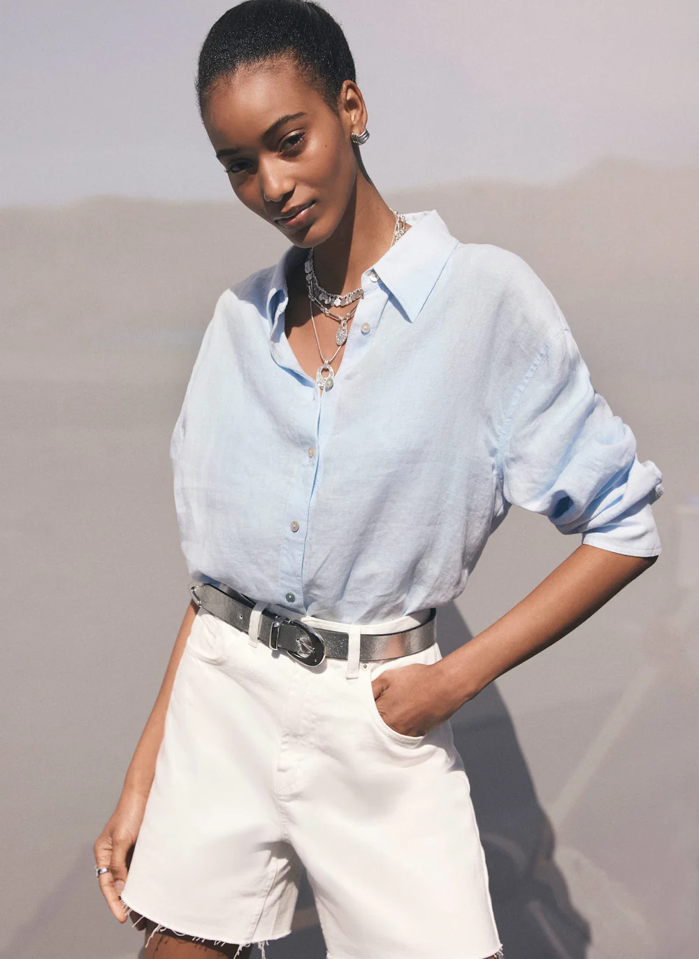 Mint Velvet, Blue Linen Long Sleeve Shirt