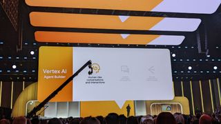 A shot of the Vertex AI Agents Builder capabilities on screen at the opening keynote of Google Cloud Next 2024.