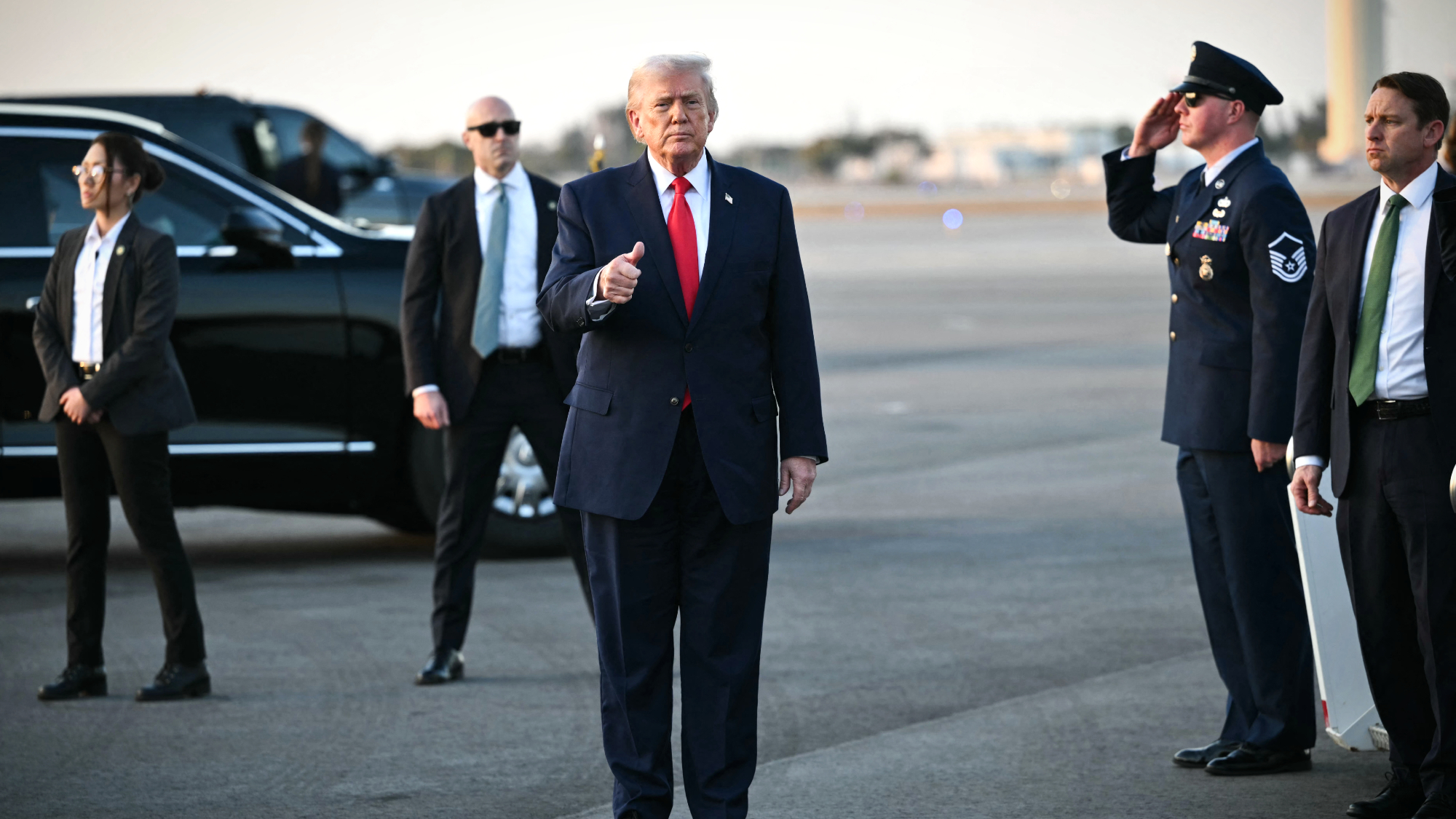 President Donald Trump at Palm Beach International Airport, newly renamed for him