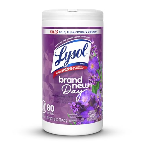 Lysol Disinfectant Wipes, Multi-Surface Antibacterial Wipes for Disinfecting, Dorm Room Essentials, Cleaning Supplies for Home, Bathroom, Lavender &amp;amp; Cotton Blossom Scent, 80 Count