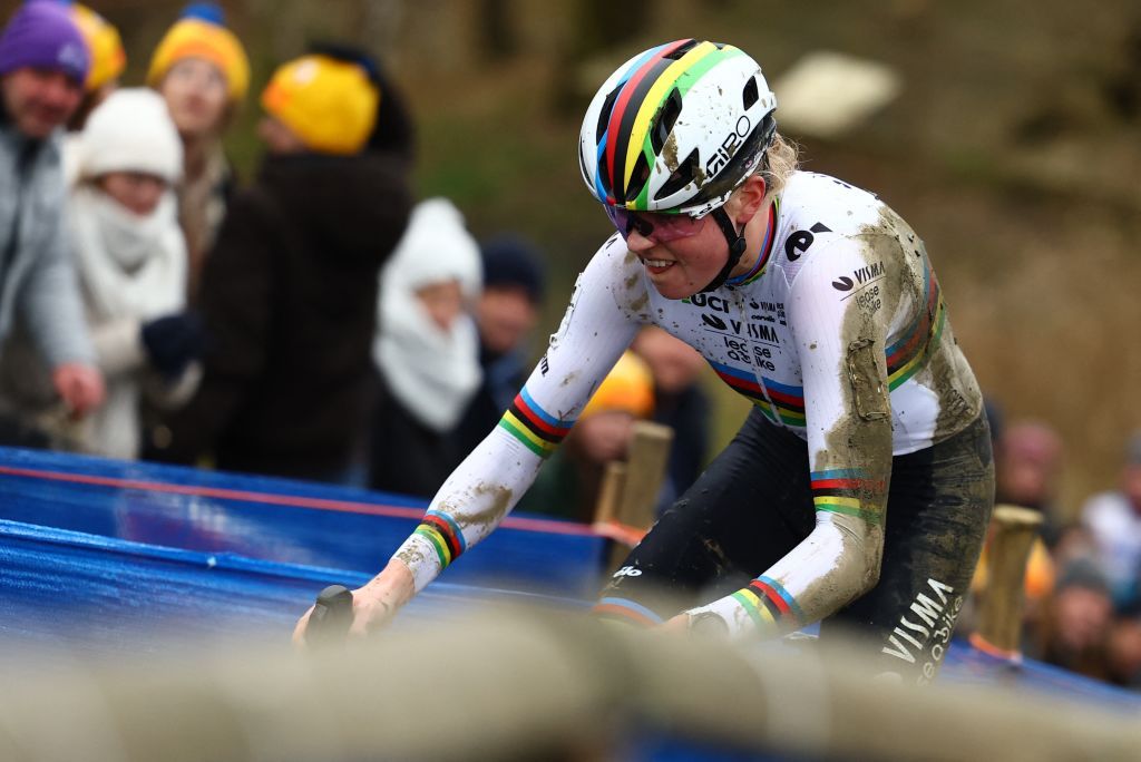 Dutch Fem Van Empel pictured in action during the women's elite race of the 'GP Sven Nys' cyclocross cycling event on Wednesday 01 January 2025 in Baal, stage 5/8 in the X2O Badkamers 'Trofee Veldrijden' competition.
BELGA PHOTO DAVID PINTENS (Photo by DAVID PINTENS / BELGA MAG / Belga via AFP)