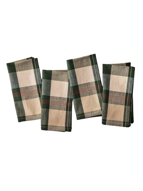 Set of 4 Cloth Napkins Toffee/Green Plaid