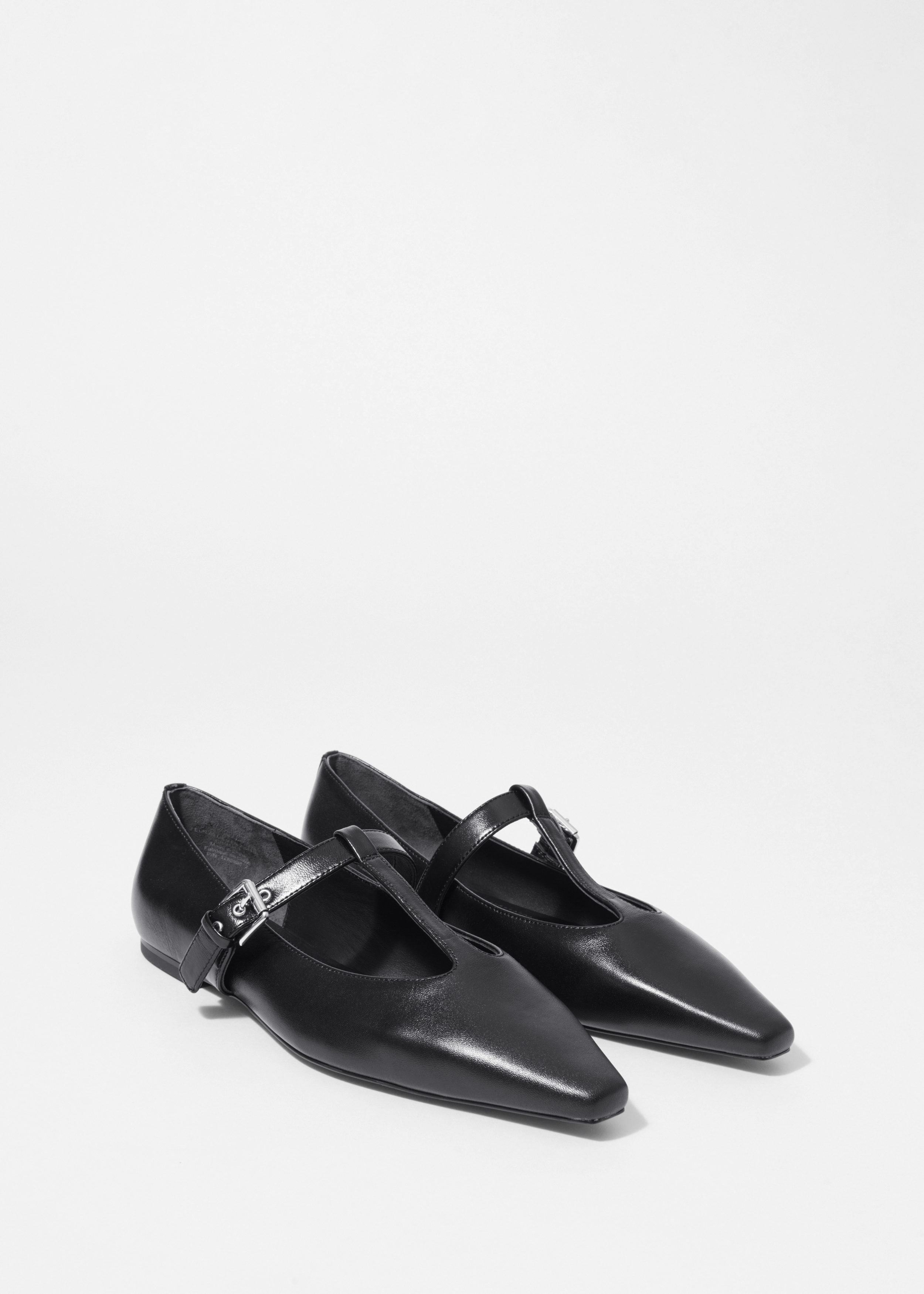 T-Bar Leather Ballet Flats