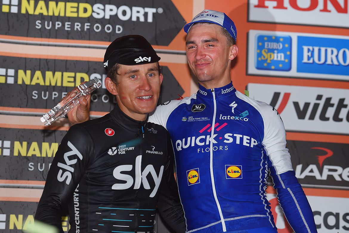 Kwiatkowski and Alaphilippe on the podium