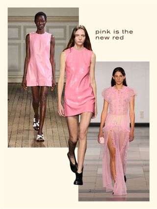 Emilia Wickstead pink dress; JW anderson pink sequin mini dress; Simone Rocha pink sheer maxi dress