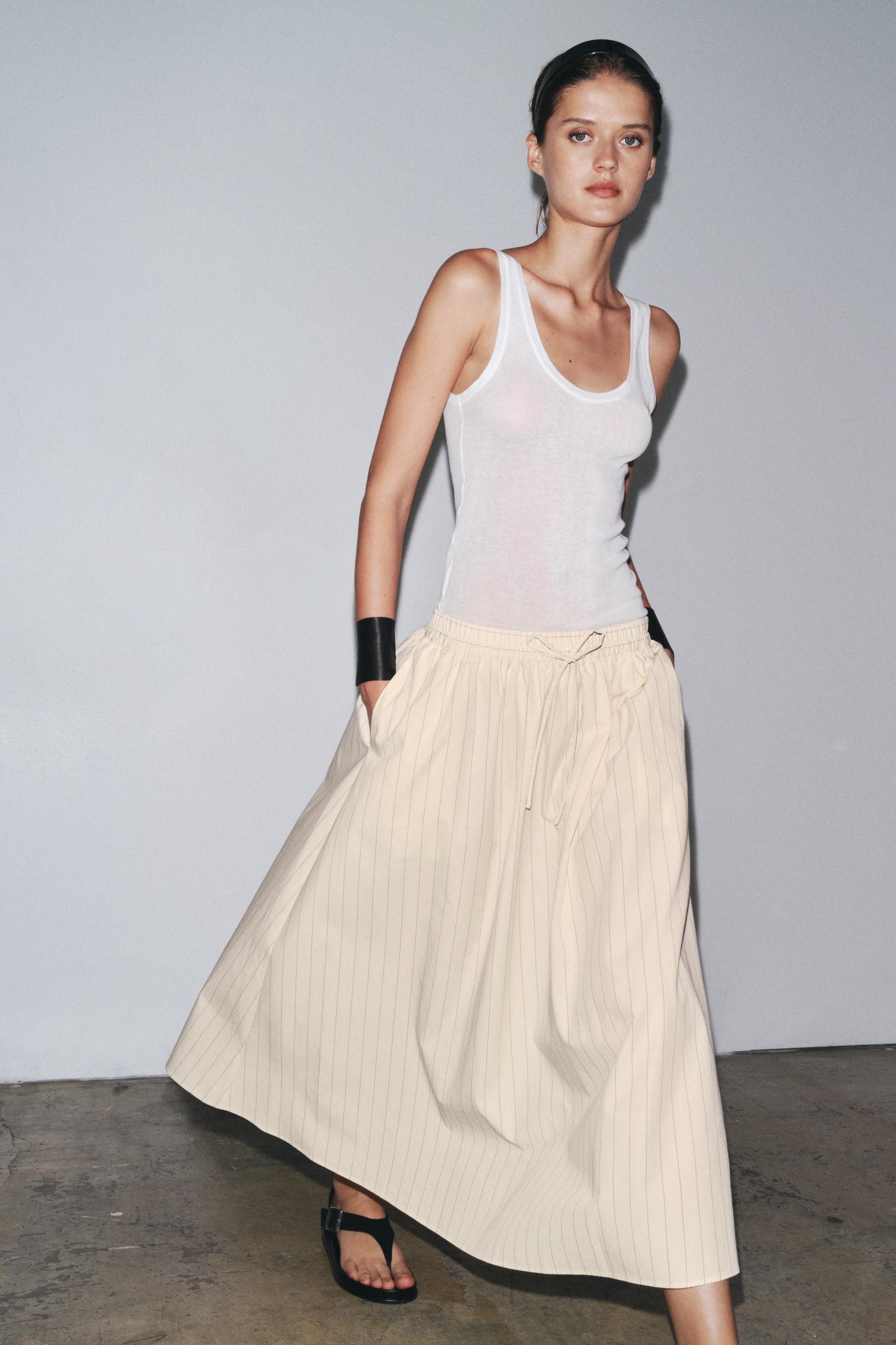 Zw Collection Striped Midi Skirt